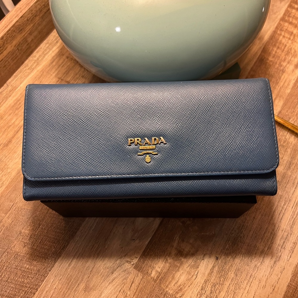 Prada Blue Saffiano Leather Wallet